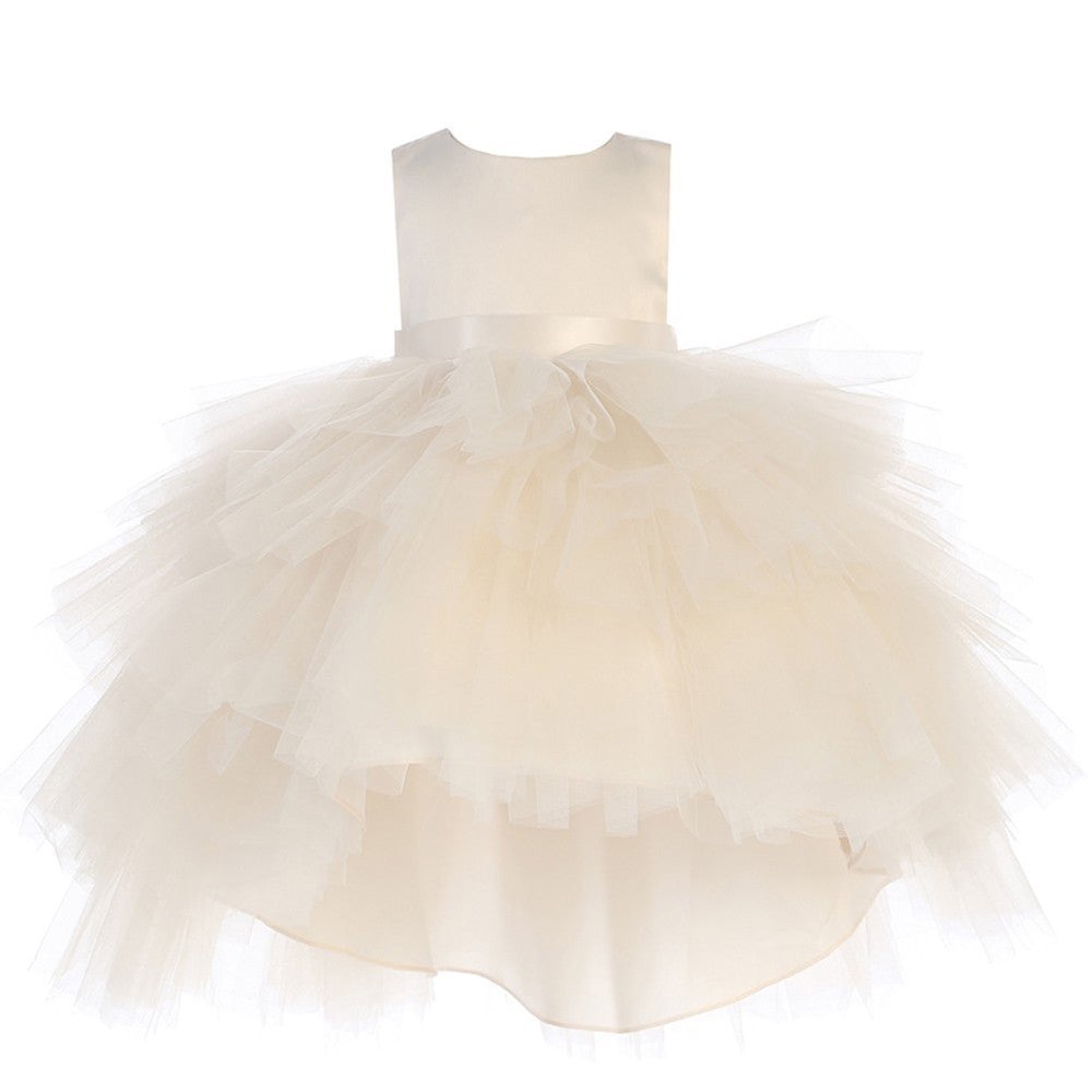 Little Girls Champagne Hi-Low Multi Level Ruffle Tutu Flower Girl Dress 2-6