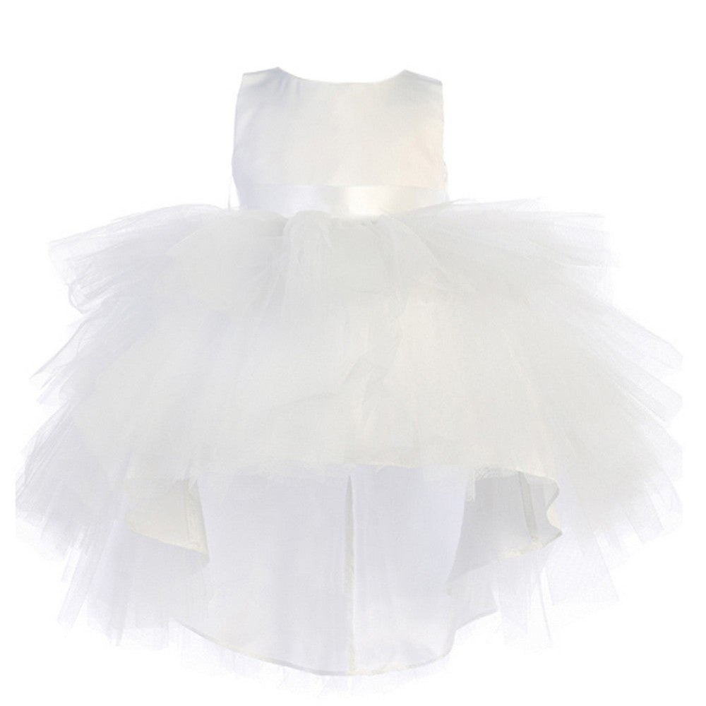 Baby Girls White Hi-Low Multi Level Ruffle Tutu Flower Girl Dress 6-24M