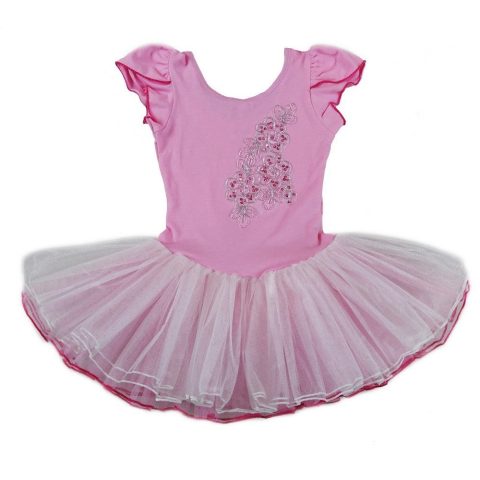 Girls Pink White Sequin Cap Sleeved Ballet Dress S (9-24M)-XL (6-8)