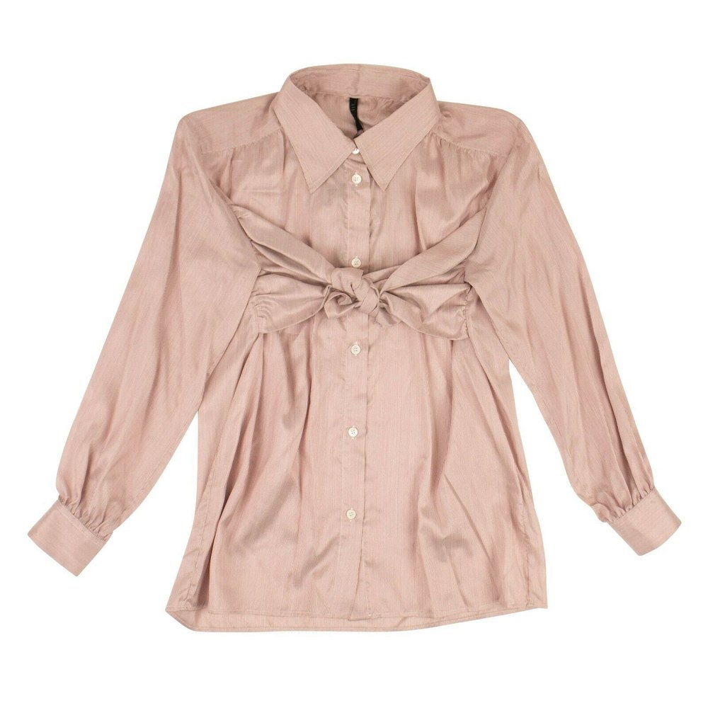 Unravel Project Silk Striped Knotted Button Down Shirt – Red
