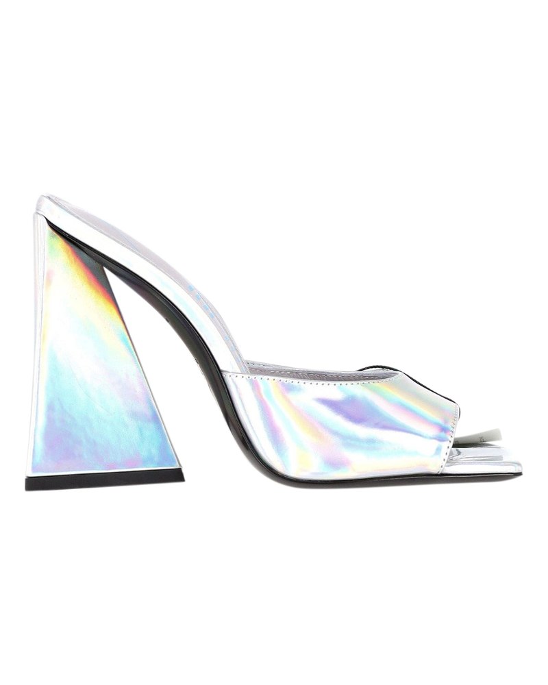 The Attico Devon 115 Iridescent Mules in Silver Leather