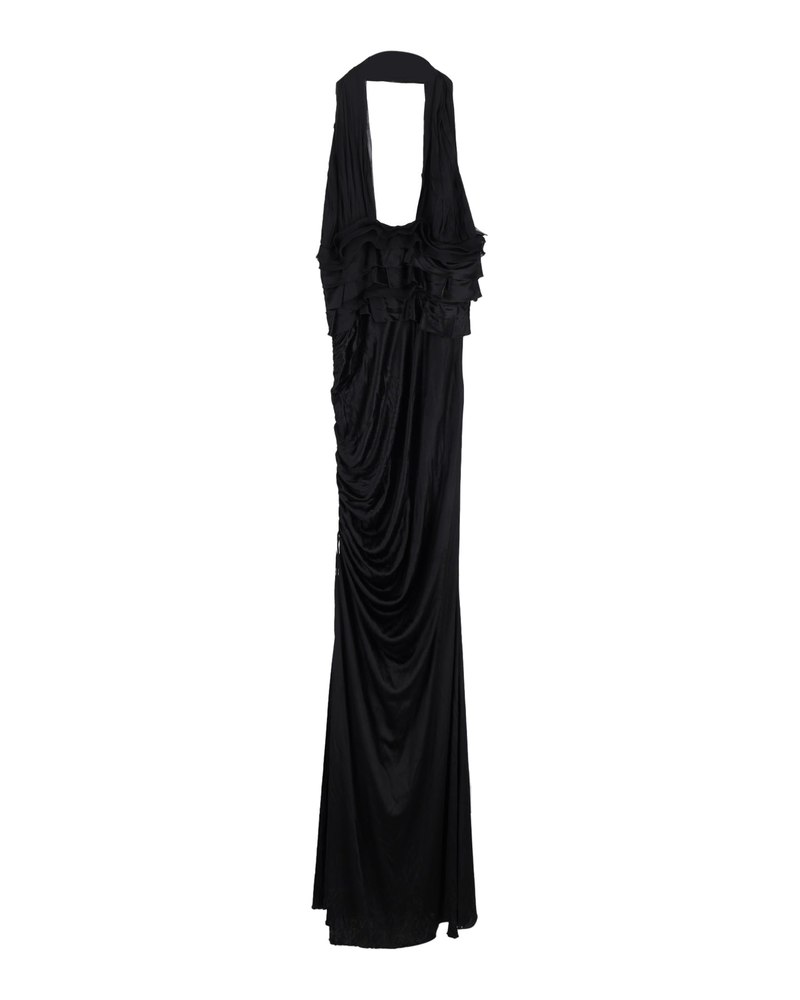 Versace Deep V-Neck Halter Evening Dress in Black Silk