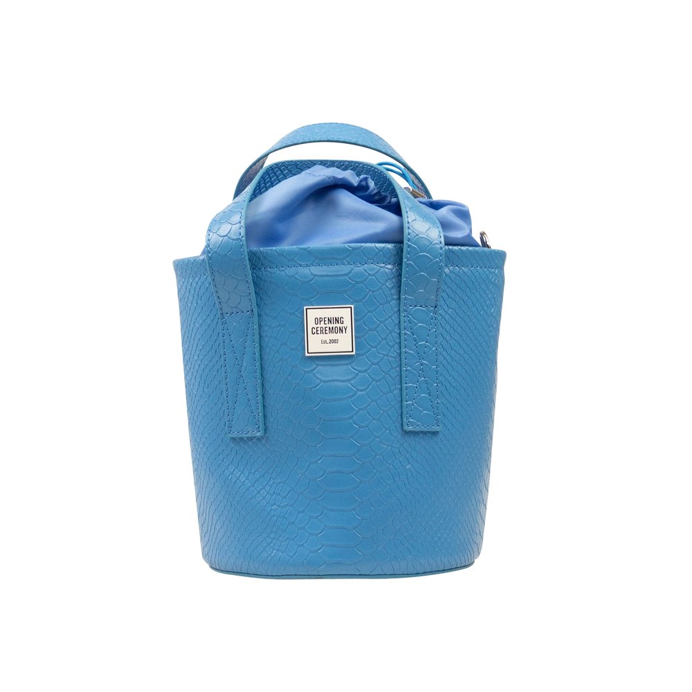 Opening Ceremony Medium Croc Bucket Bag – Blue/Leopard
