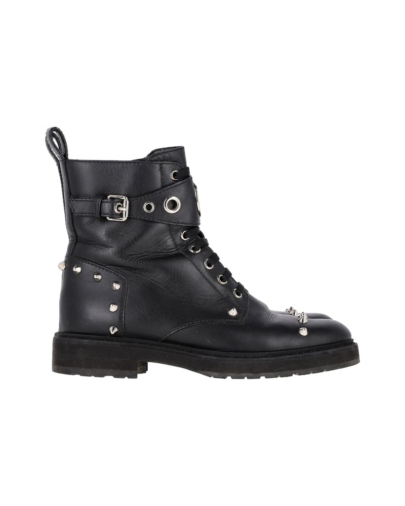 Fendi Studded FF Biker Boots in Black Leather