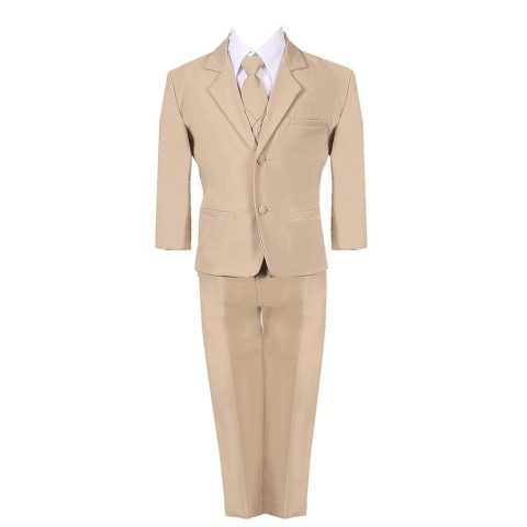 Baby Boys Khaki 5 Piece Classic Vest Jacket Pants Special Occasion Suit 3-24M