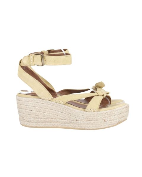 Ba&Sh Ankle Strap Wedge Espadrilles in Beige Suede