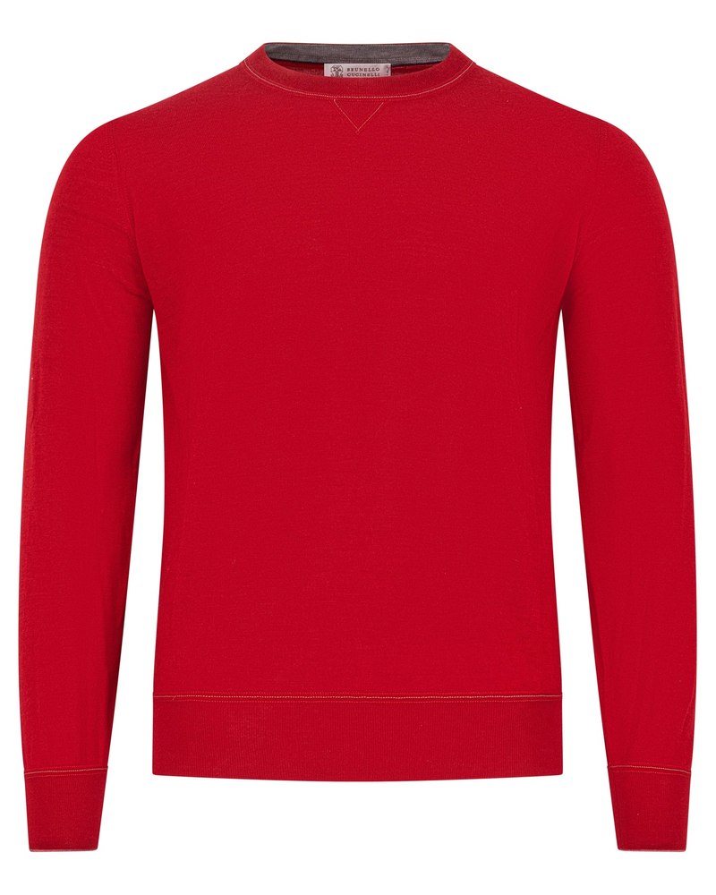 Brunello Cucinelli Mens Lightweight Cashmere Red Crew Neck Sweater