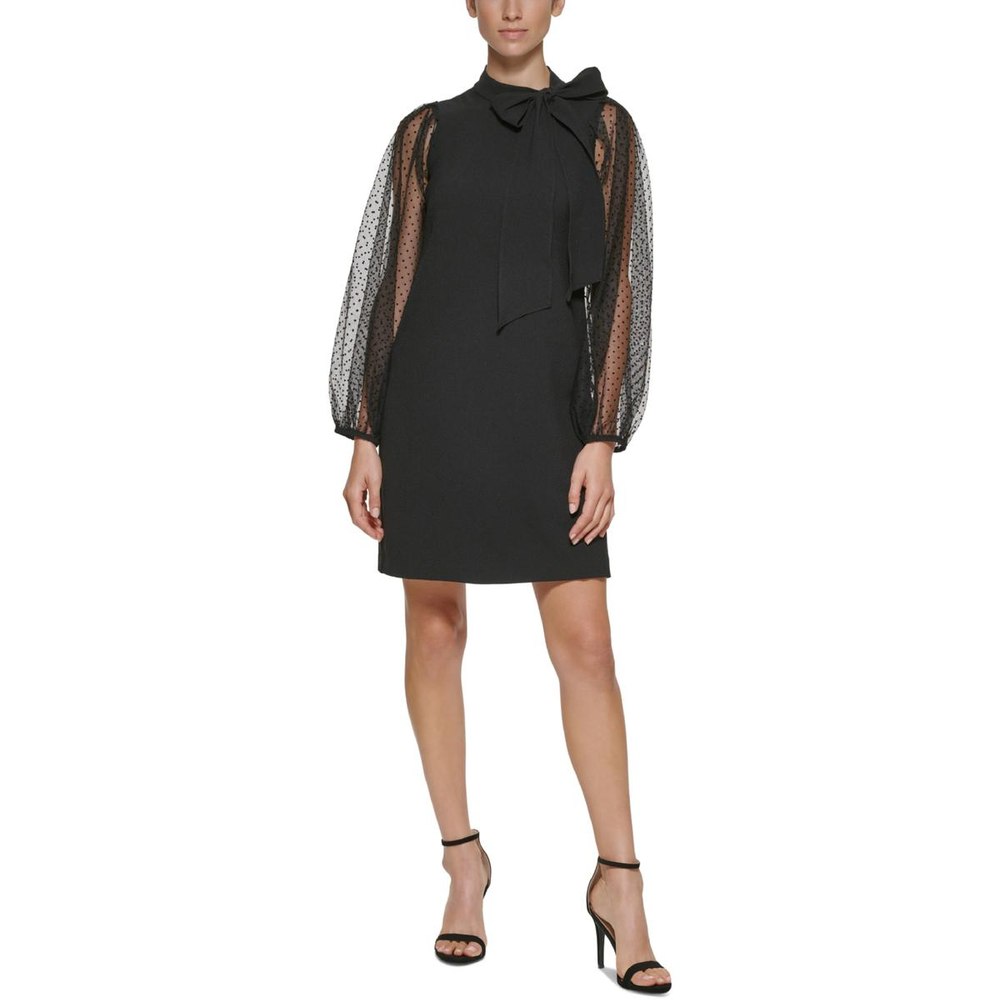 Mesh Dot Knee-Length Shift Dress