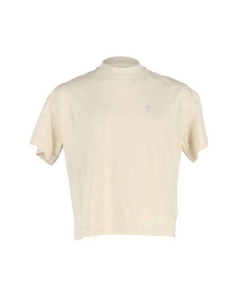AMI Paris High Neck T-Shirt in Cream Cotton
