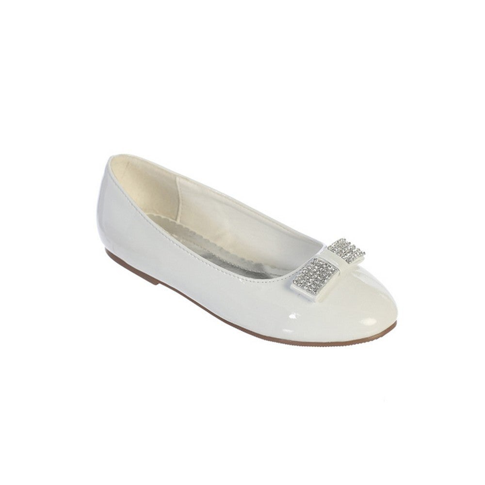 Little Girls White Rhinestone Bow Accent Patent Leather Flats 9-10 Toddler