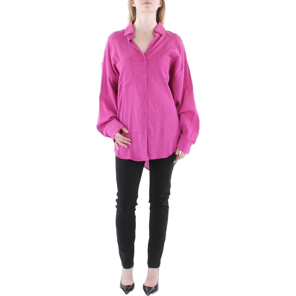 Collared Long Sleeve Button-Down Top