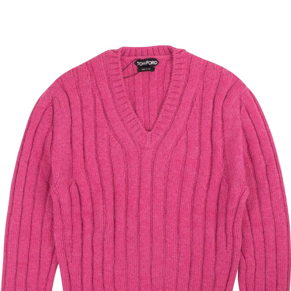 Dusty Pink V-Neck Rib Knit Sweater