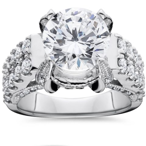 Certified 4.50 Ct Lab Grown Diamond Engagement Ring 14K White Gold Vintage