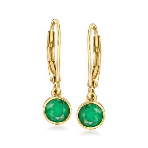 Ross-Simons Bezel-Set Emerald Drop Earrings in 18kt Gold Over Sterling