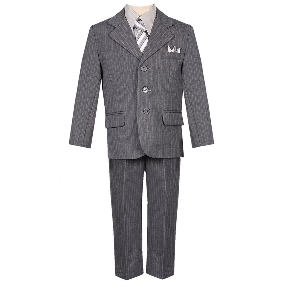 Big Boys Gray Pinstripe 5 Piece Vest Jacket Pants Special Occasion Suit 8-20