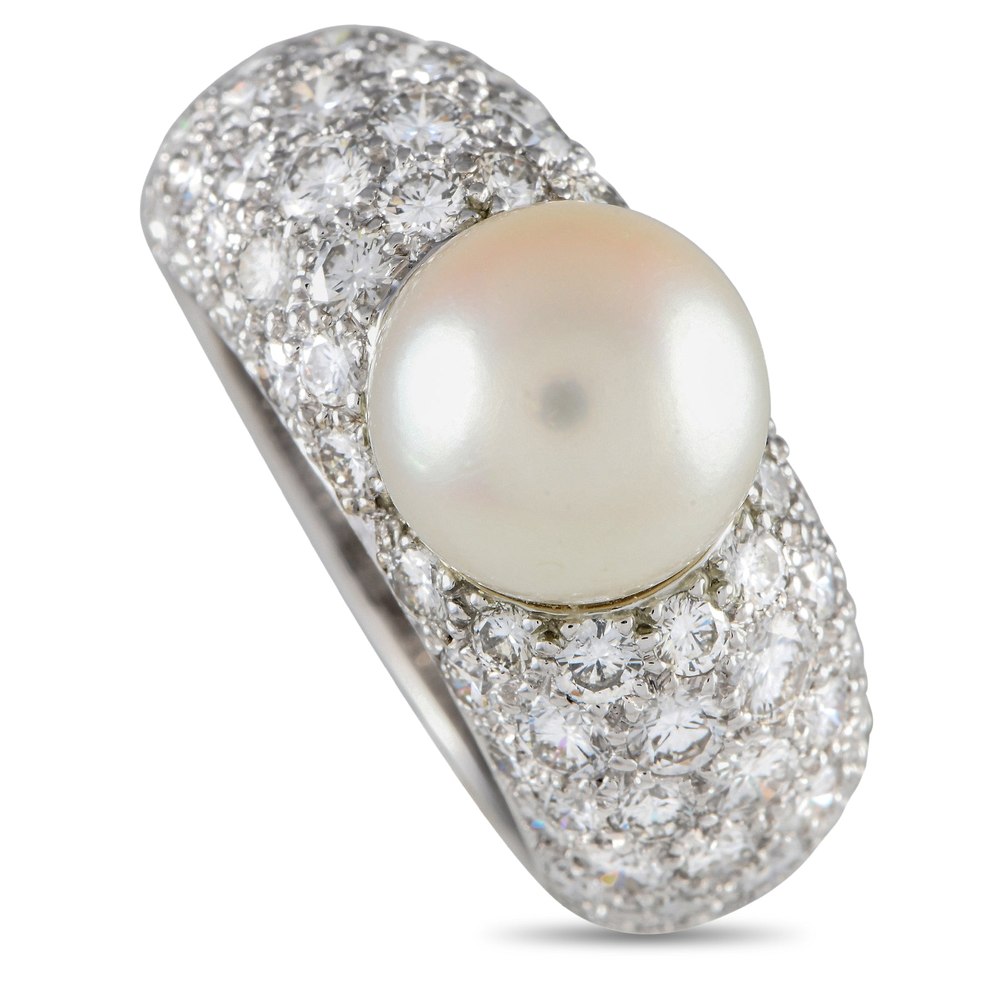 Cartier 18K White Gold 3 ct Diamond and Pearl Juliette Ring CA11-051424