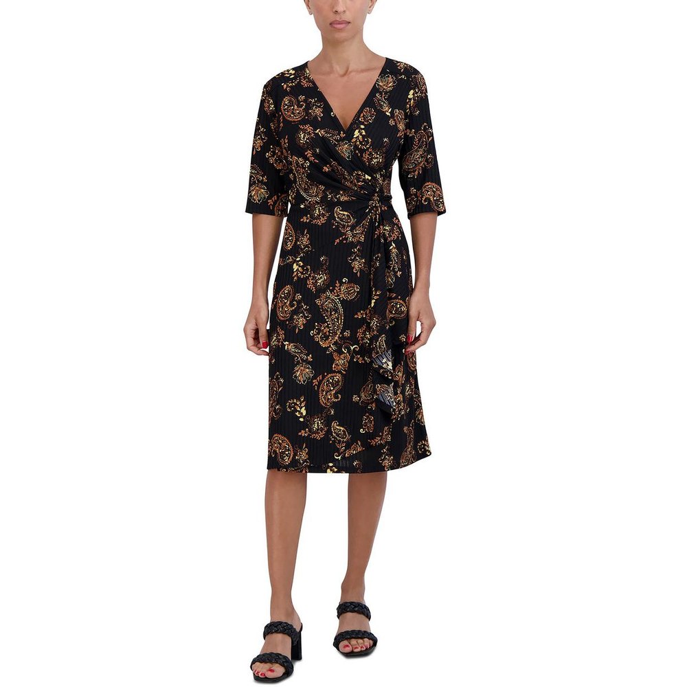 Petites V-Neck Knee Wrap Dress