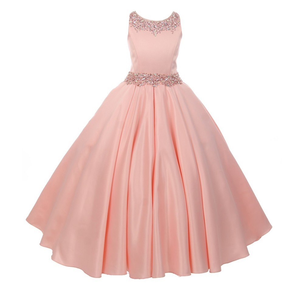 Little Girls Blush Shimmery Beaded Pleated Dull Satin Flower Girl Dress 4-6