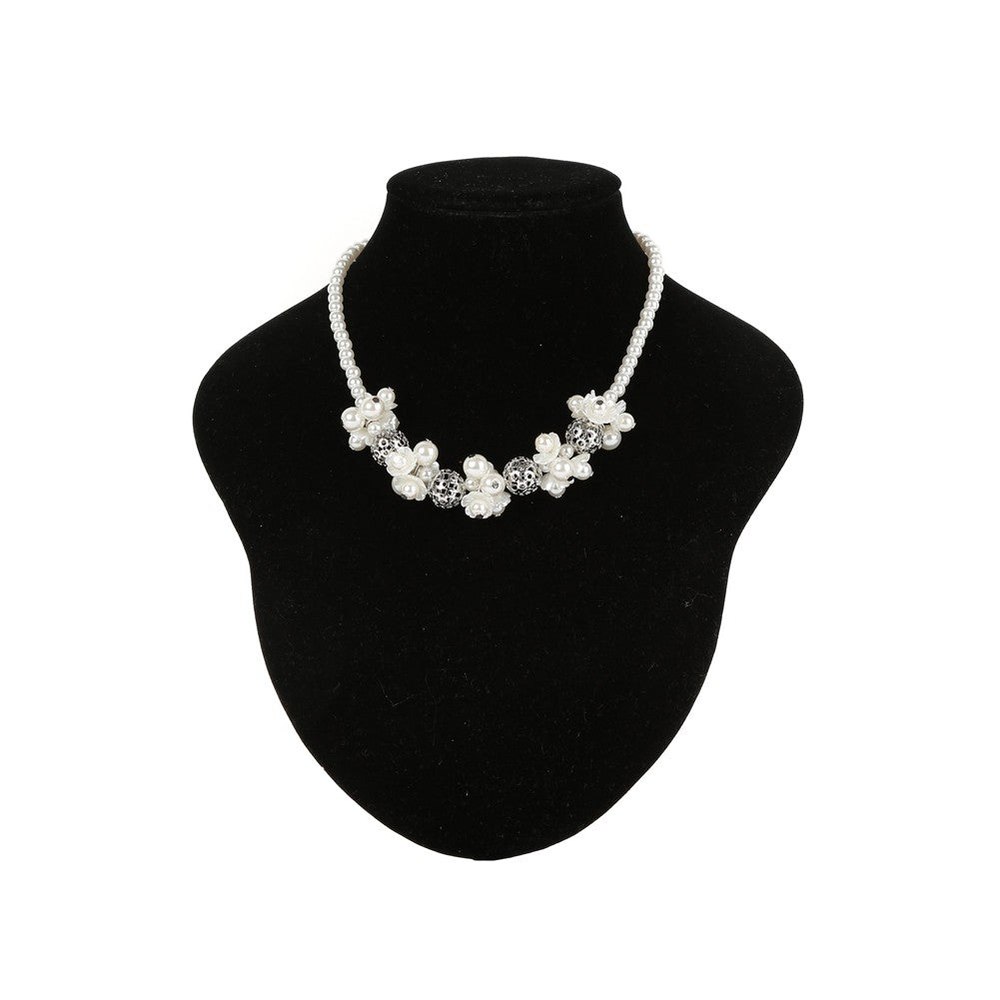 Pearl Flower Silver Trim Necklace