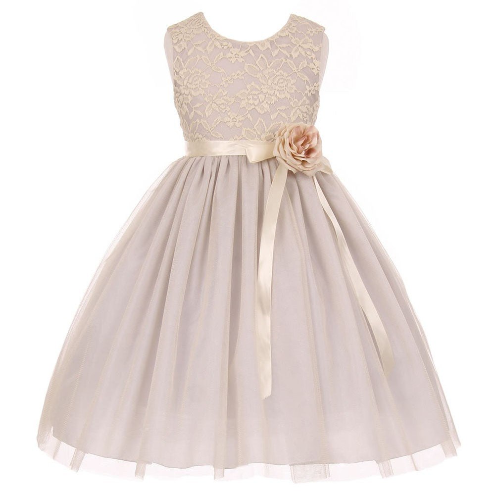 Big Girls Silver Lace Satin Sash Corsage Tulle Junior Bridesmaid Dress 8-14