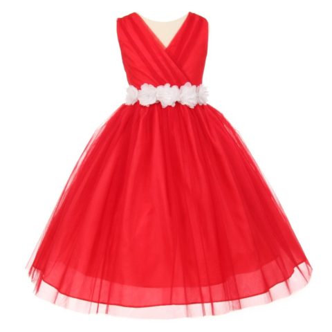 Big Girls Red White Chiffon Flowers Tulle Junior Bridesmaid Dress 8-14