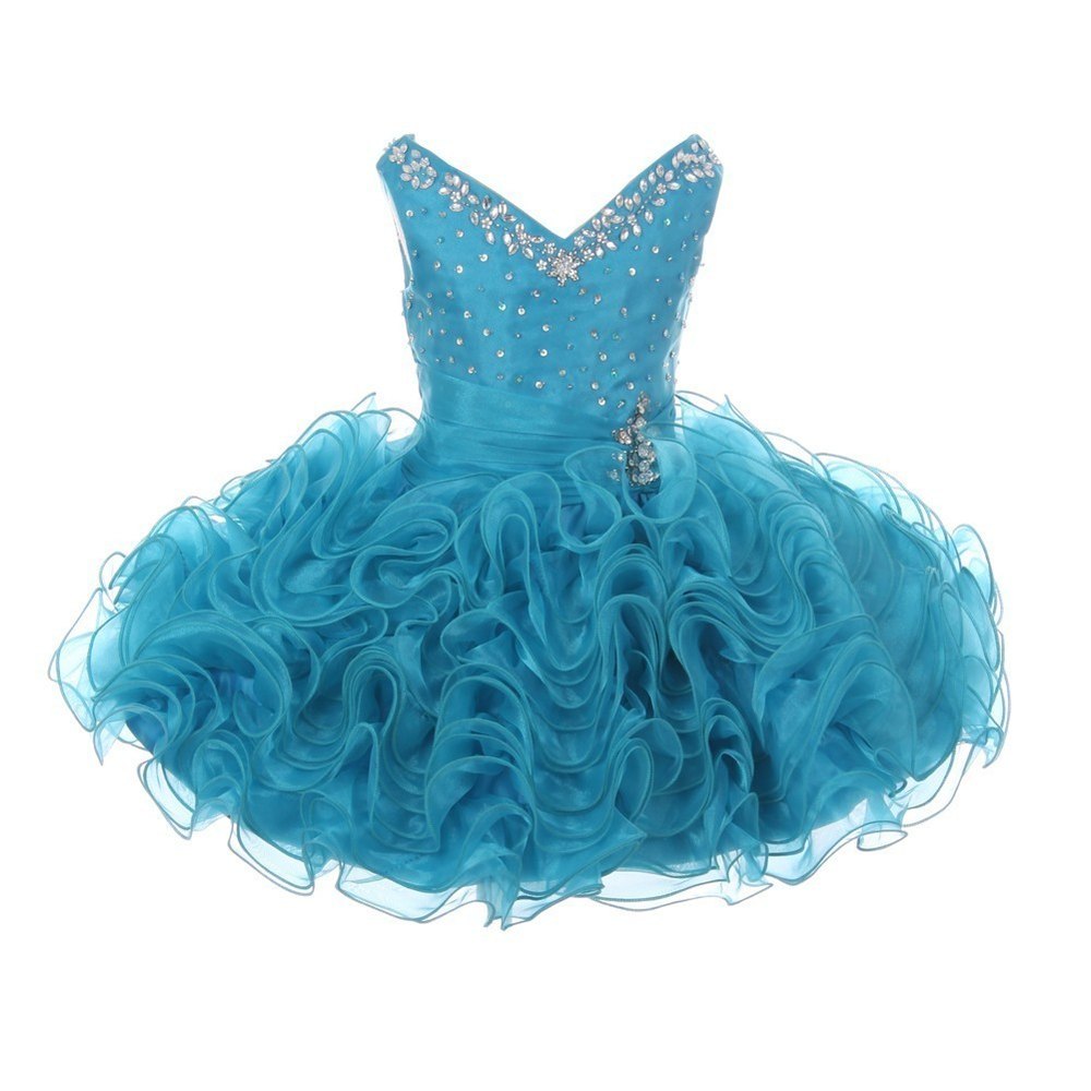 RainKids Baby Girls Turquoise Beading Ruffle Organza Short Pageant Dress 12-24M