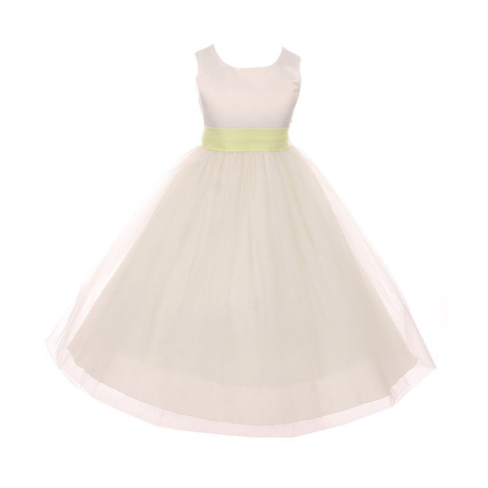 Big Girls Ivory Lime Tulle Satin Sash Junior Bridesmaid Dress 8-14
