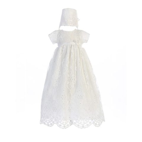 Baby Girls White Tulle Bonnie Hat Christening Dress 0-18M