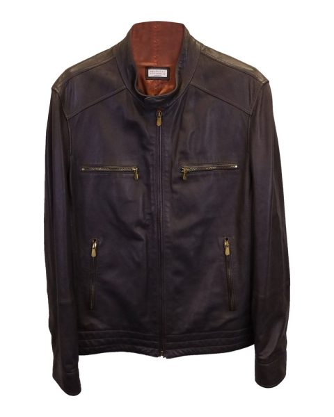 Brunello Cucinelli Lightweight Biker Jacket in Brown Leather