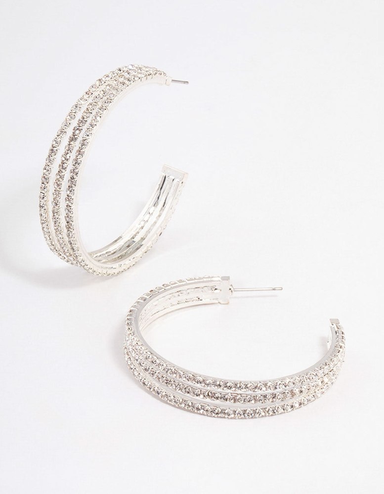 Silver Three Illusion Statement Hoop Earrings