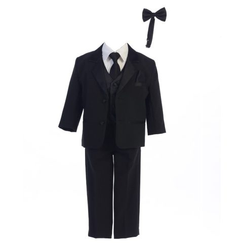 Big Boys Black Jacket Vest Bow Tie Zipper Tie Shirt Pant Tuxedo 8-14