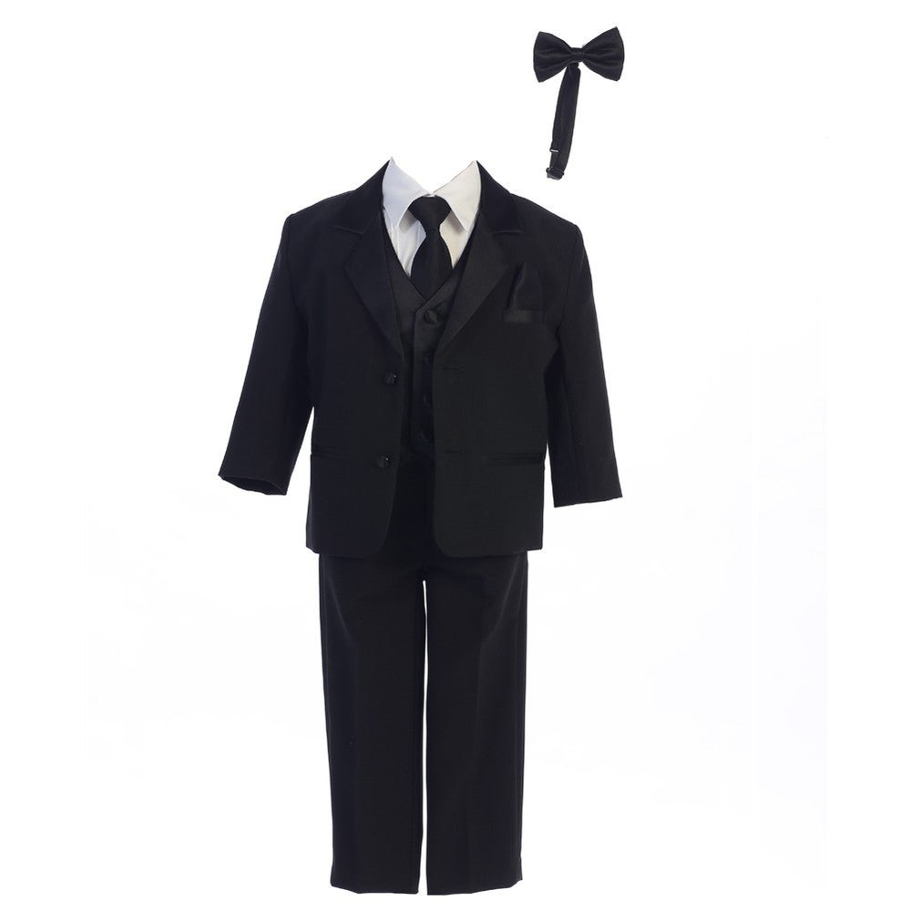 Big Boys Black Jacket Vest Bow Tie Zipper Tie Shirt Pant Tuxedo 8-14