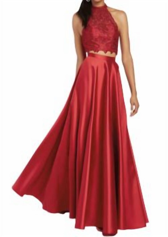2 Piece Mikado-Lace Dress In Claret
