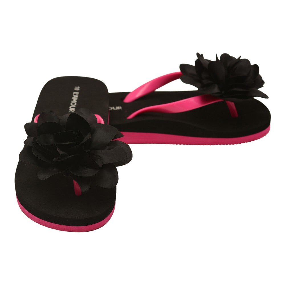 Little Girls Black Organza Flower Flip Flops 8-10 Toddler
