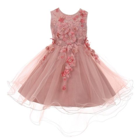 Big Girls Dusty Rose 3D Floral Appliques Hi-Low Junior Bridesmaid Dress 8-12