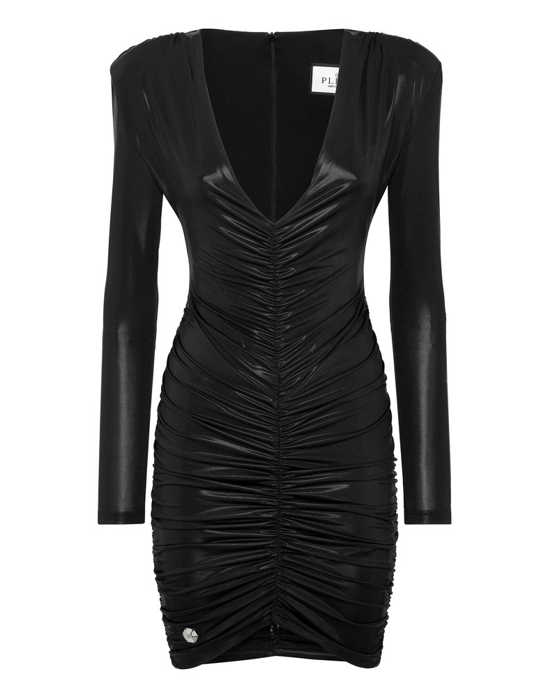 Padded Shoulder Lame Mini Dress