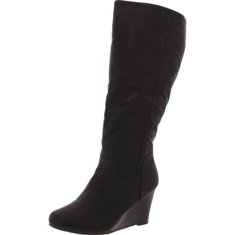 Solid Faux Leather Wedge Boots