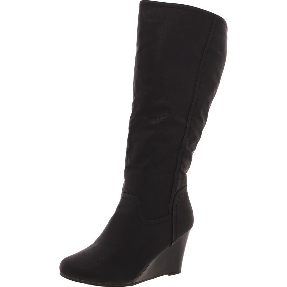 Solid Faux Leather Wedge Boots