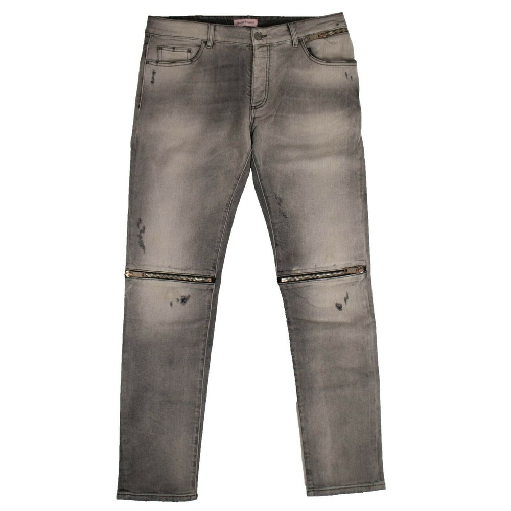 Men’s Black Faded Zipped Detail Skinny Jeans