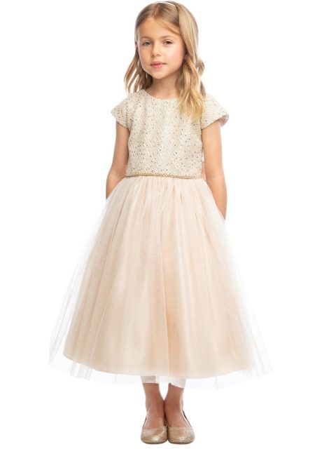 Big Girls Champagne Jeweled Top Tulle Skirt Christmas Dress 16
