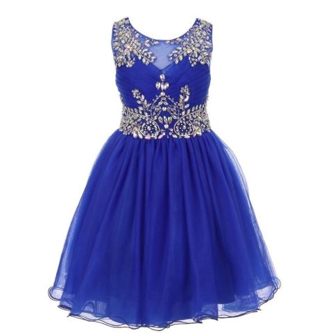 Big Girls Royal Blue Tulle AB Stone Wired Flower Girl Dress 12