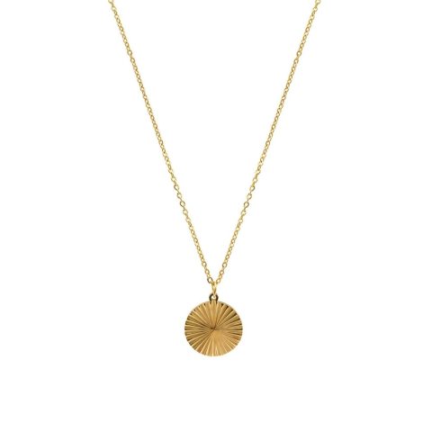 Tarnish Resistant 14k Gold Plated Medallion Burst Pendant Necklace