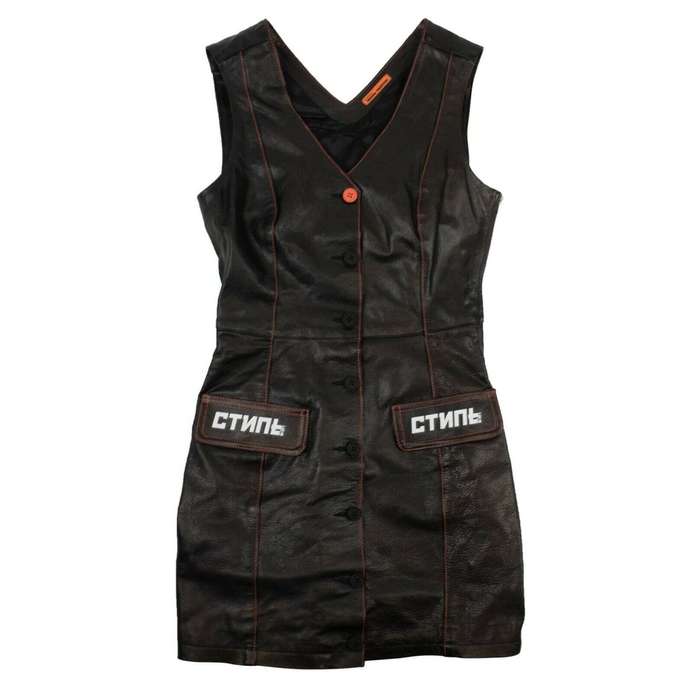 Women’s Black Leather V-Neck Dress Size