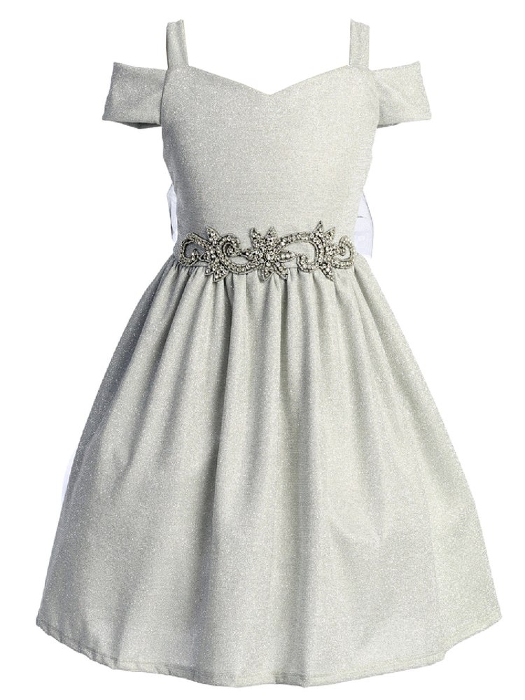 Girls Sparkling Off Shoulder Flower Girl Dress, Sizes 4-16