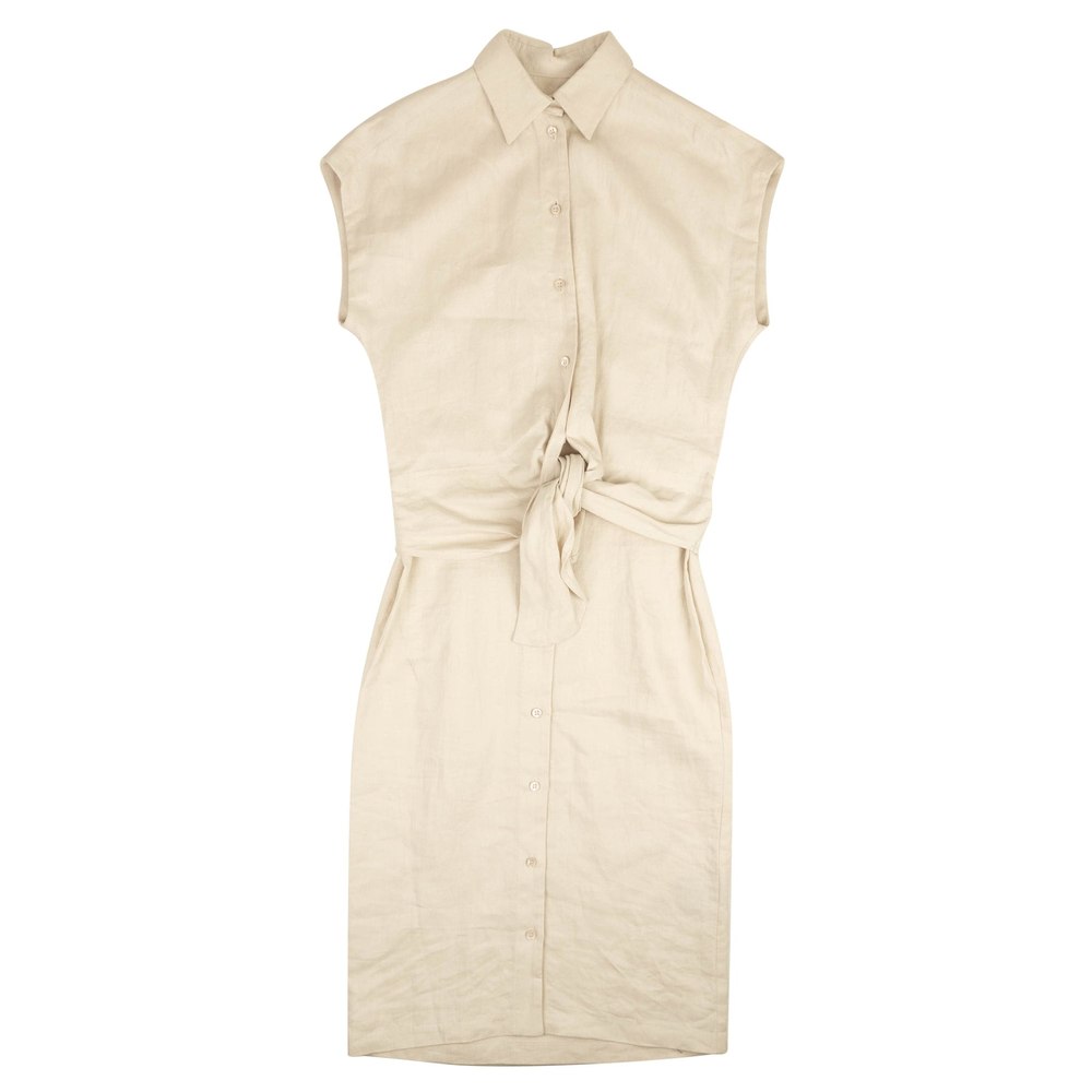 Beige Button Down Sleeveless Shirt Dress