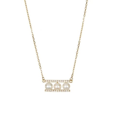 14k Gold Plated Pearl Bar Pendant Necklace
