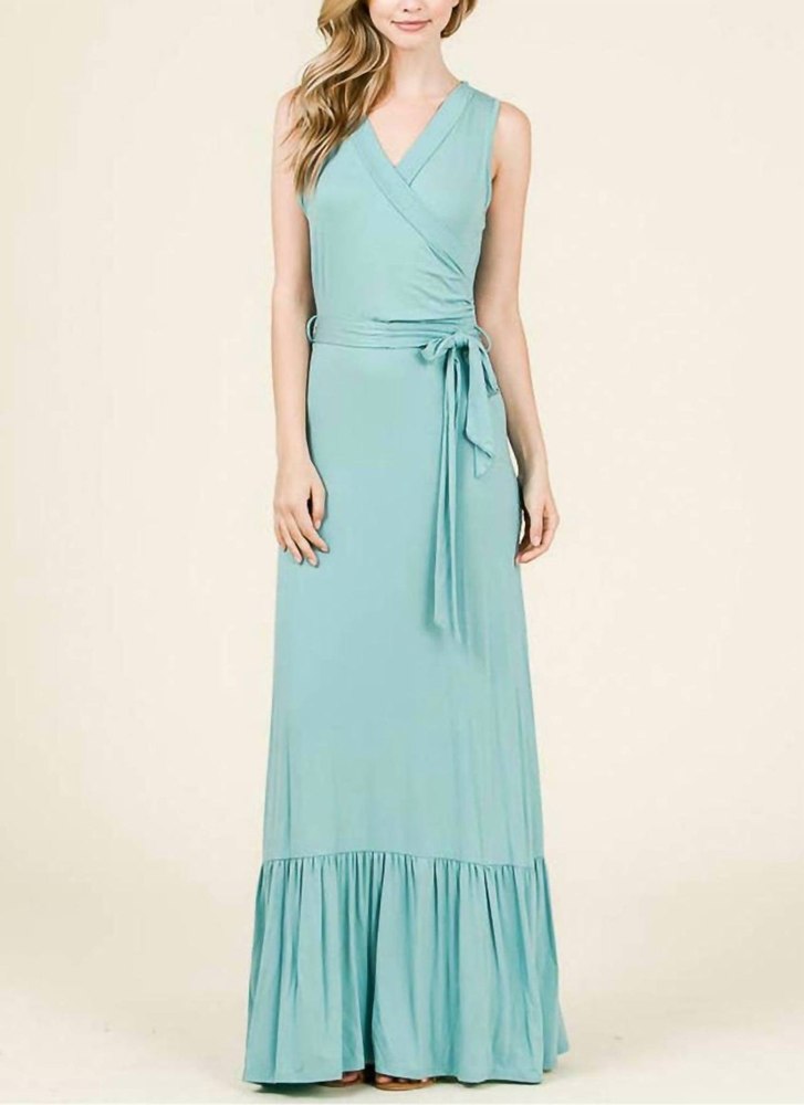 Sleeveless Belted Maxi Dress In Nile Blue