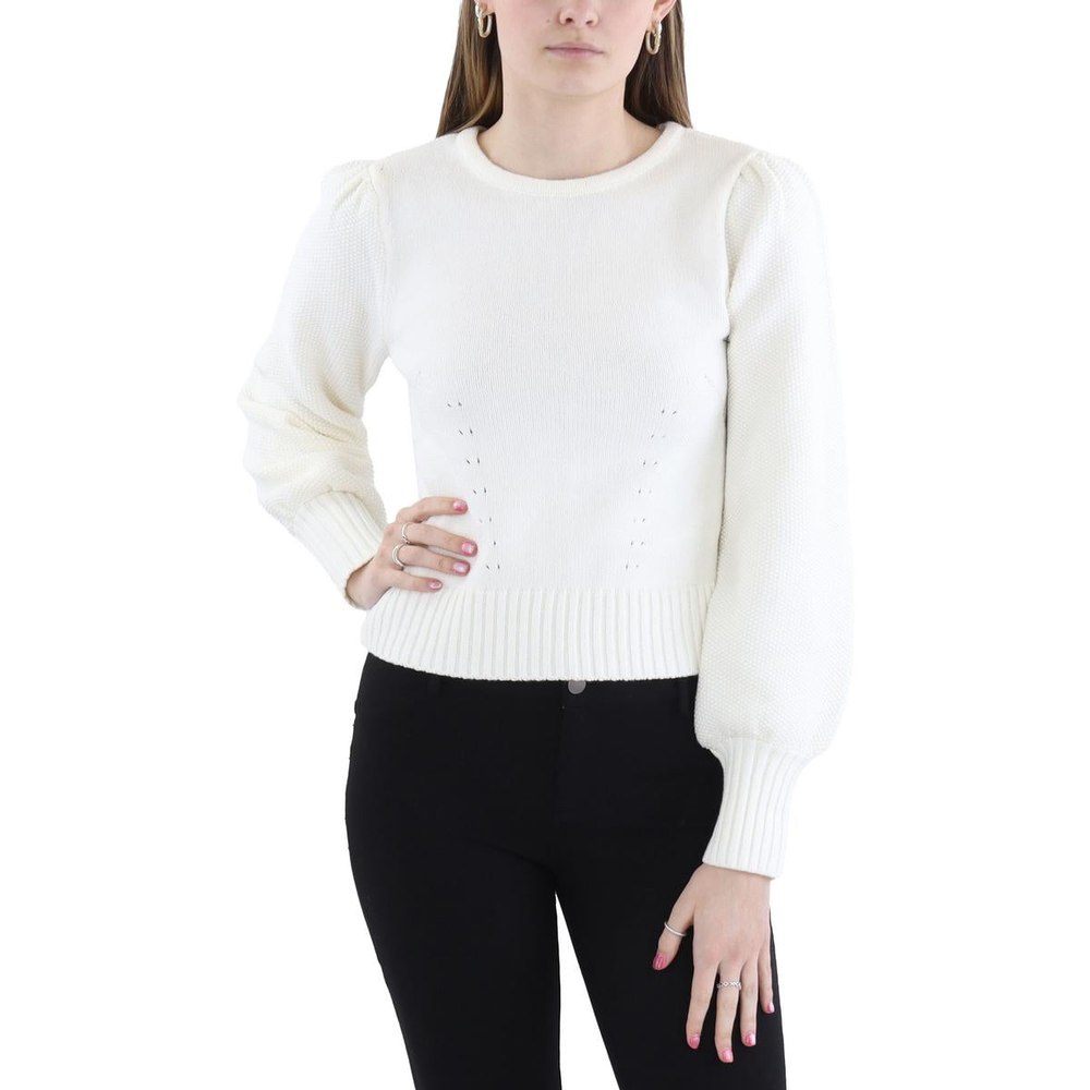 BREELA Ribbed Trim Cotton Pullover Sweater