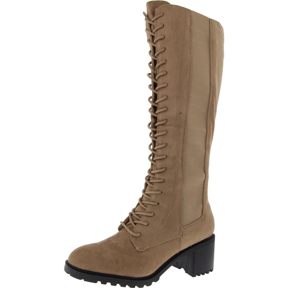 Lace-Up Faux Suede Knee-High Boots