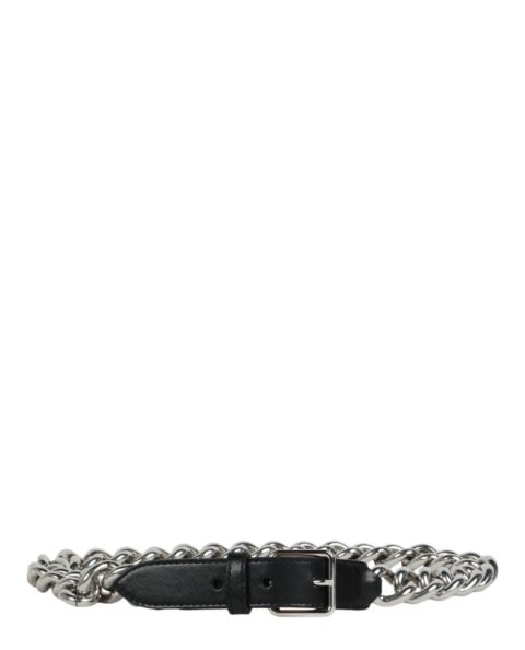 Chain-Trimmed Leather Belt